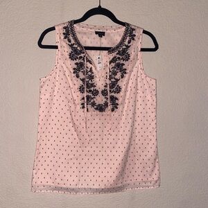NWT Talbots pink black polka dot black embroidered sleeveless top XS cotton